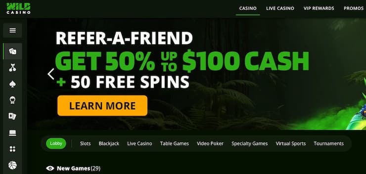 A screenshot of Wild Casino, one of the top craps sites USA players can access.